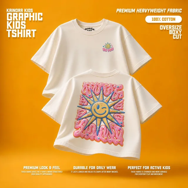 Kaos putih Kainora Kids motif Be You, potongan oversize boxy