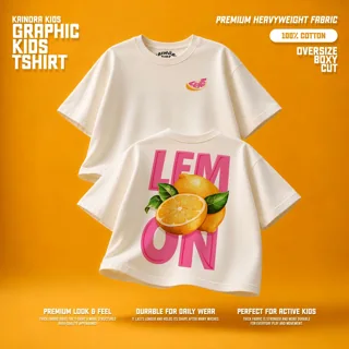 Kaos putih Kainora Kids motif Lemon, potongan oversize boxy