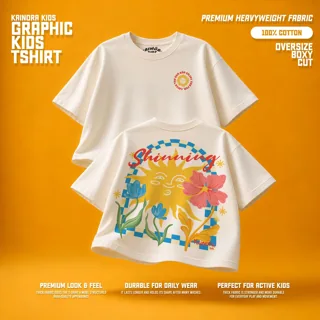 Kaos putih Kainora Kids motif Soleil, potongan oversize boxy